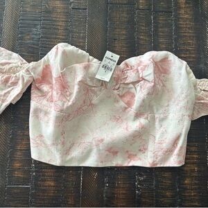 Express Pink and White Floral Off-Shoulder Crop Top Medium